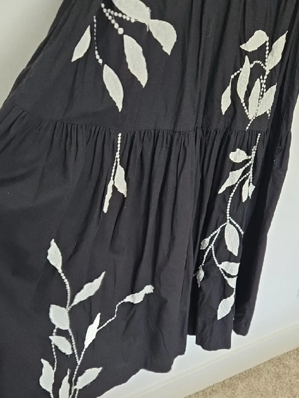 Anthropologie Black Embroidered V-Neck Puff Sleeve Cotton Dress Boho chic 2X - Picture 9 of 9